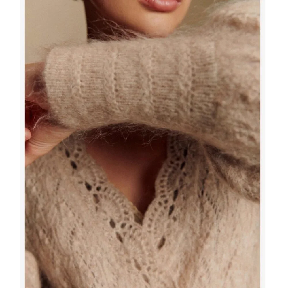 BEST Sezane Nathalia Jumper Small Mottled Beige Sweater V-Neck Wool French Causa_4
